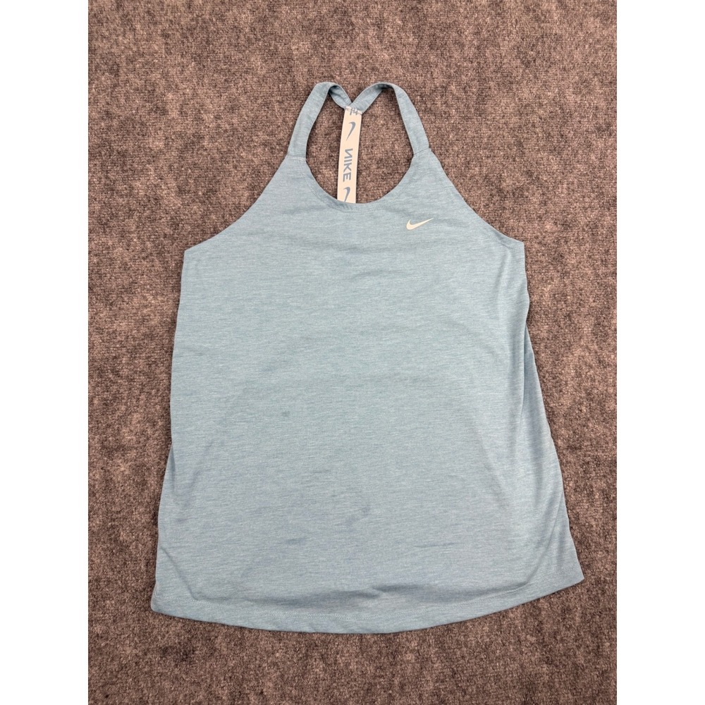 Nike Dri-FIT Womens Racerback Tank Top Blue Heather Logo Strap Medium